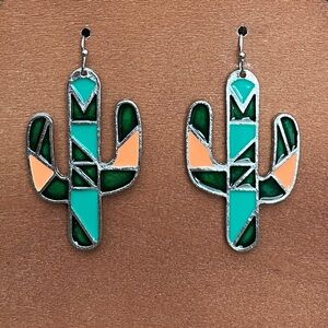 Southwestern Geometric Saguaro Cactus Earrings